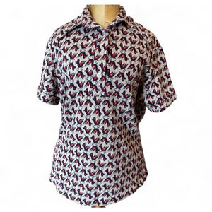 Vintage‎ 70s Polo Shirt Women Large Dagger Collar Ducks Rockabilly Hippie Knit